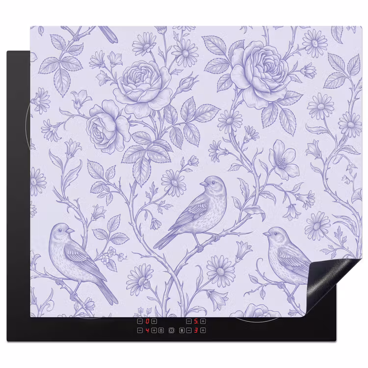 Herdabdeckplatte - Blumen – Vogel – Zeichnung — 1