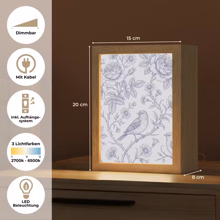 Personalisierte Lightbox - Blumen – Vogel – Zeichnung — 6