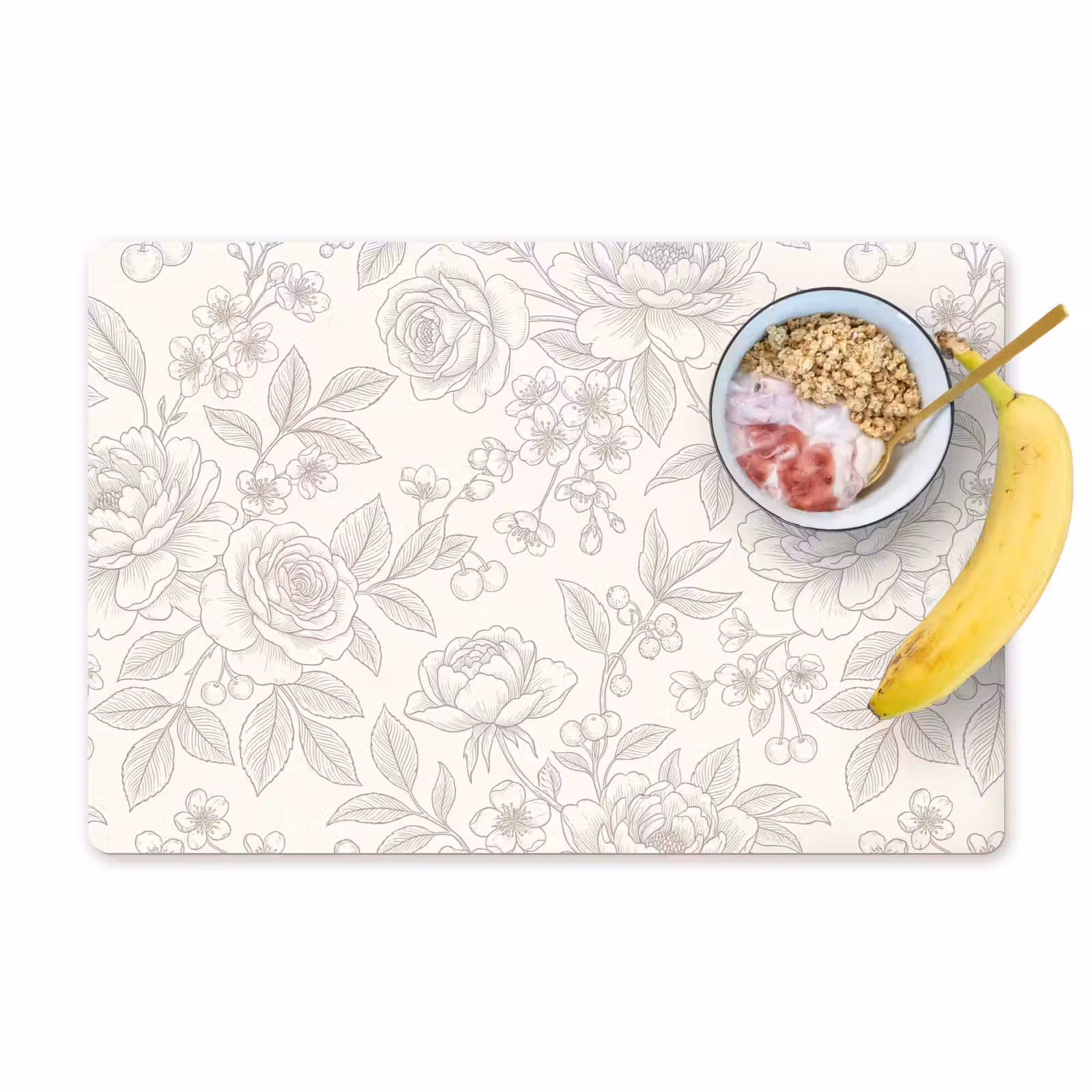 Tischset - 6 Stück - Blumen – Strichzeichnung – Beige — 1