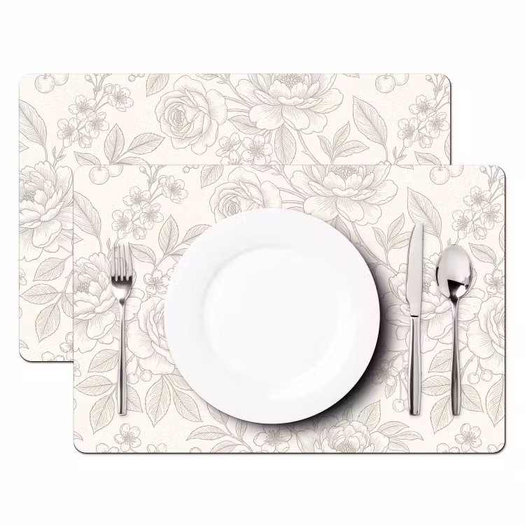 Tischset - 6 Stück - Blumen – Strichzeichnung – Beige — 2