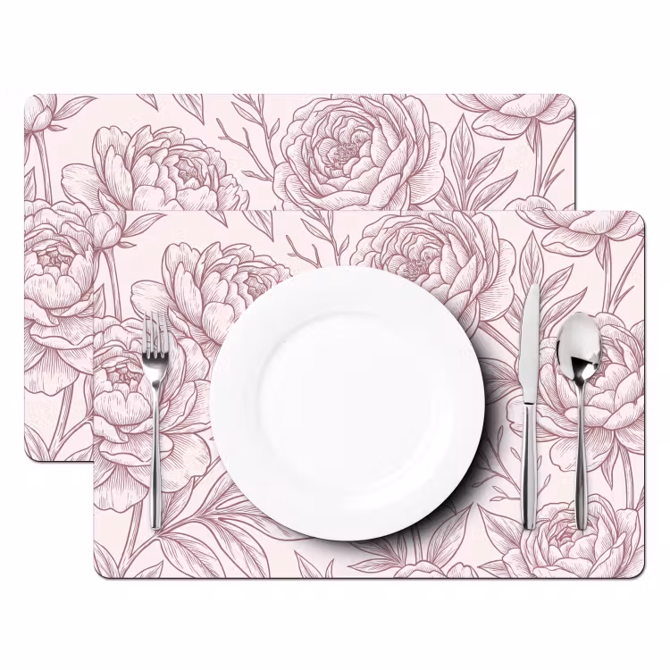 Tischset - 6 Stück - Blumen – Strichzeichnung – Rosa — 2