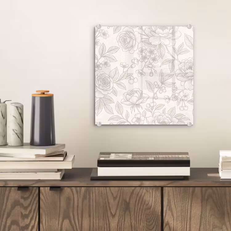 Glasbild - Blumen – Strichzeichnung – Beige — 2