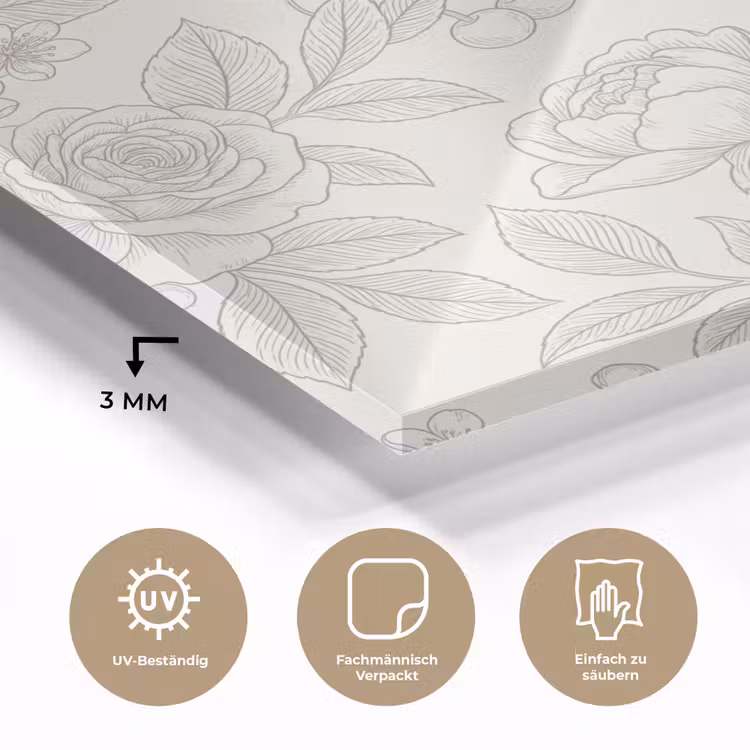 Glasbild - Blumen – Strichzeichnung – Beige — 3
