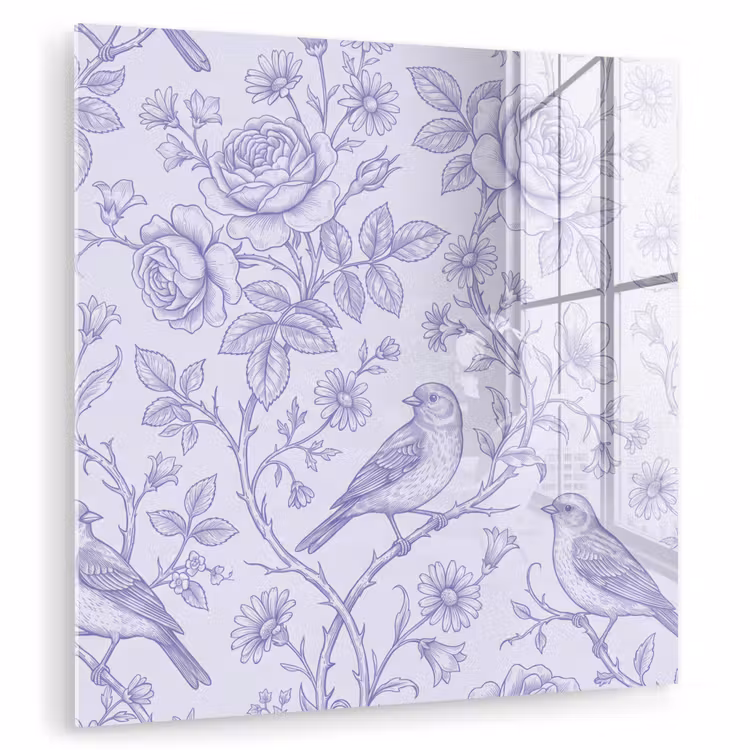 Glasbild - Blumen – Vogel – Zeichnung — 1