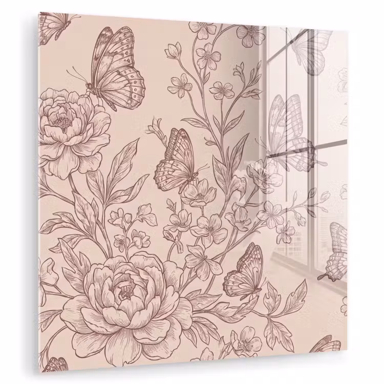 Glasbild - Schmetterling – Blumen – Muster — 1