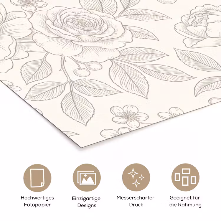 Poster - Blumen – Strichzeichnung – Beige — 5