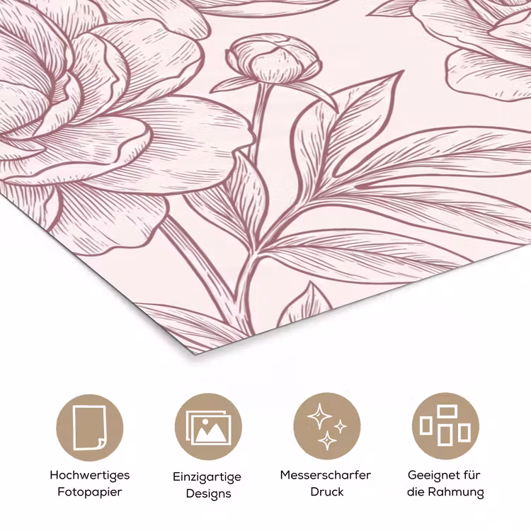 Poster - Blumen – Strichzeichnung – Rosa — 5