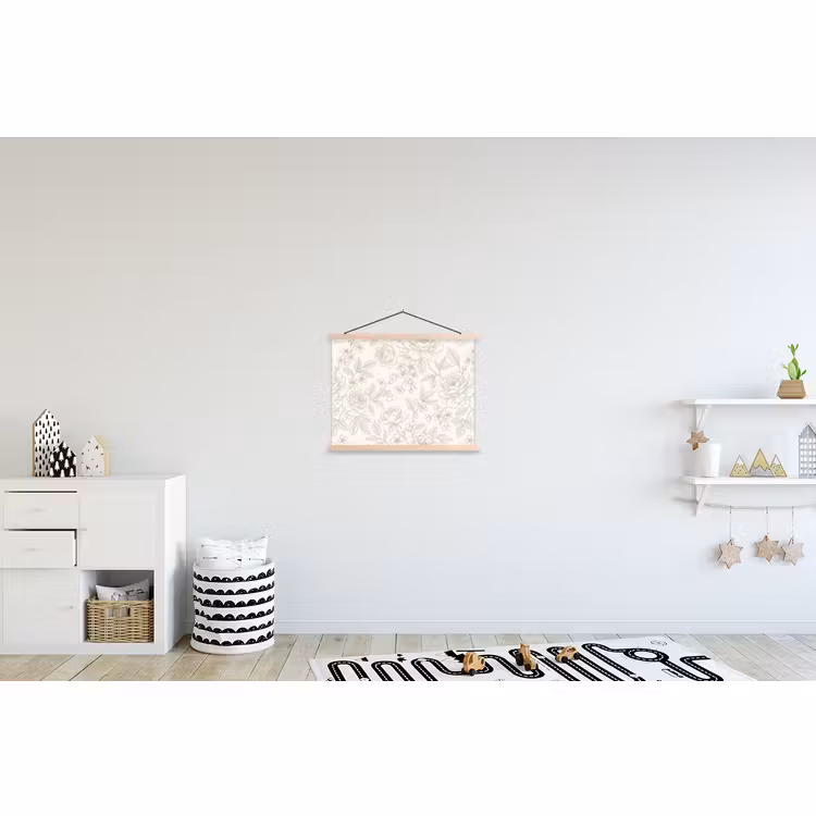 Stoffbild - Blumen – Strichzeichnung – Beige — 2