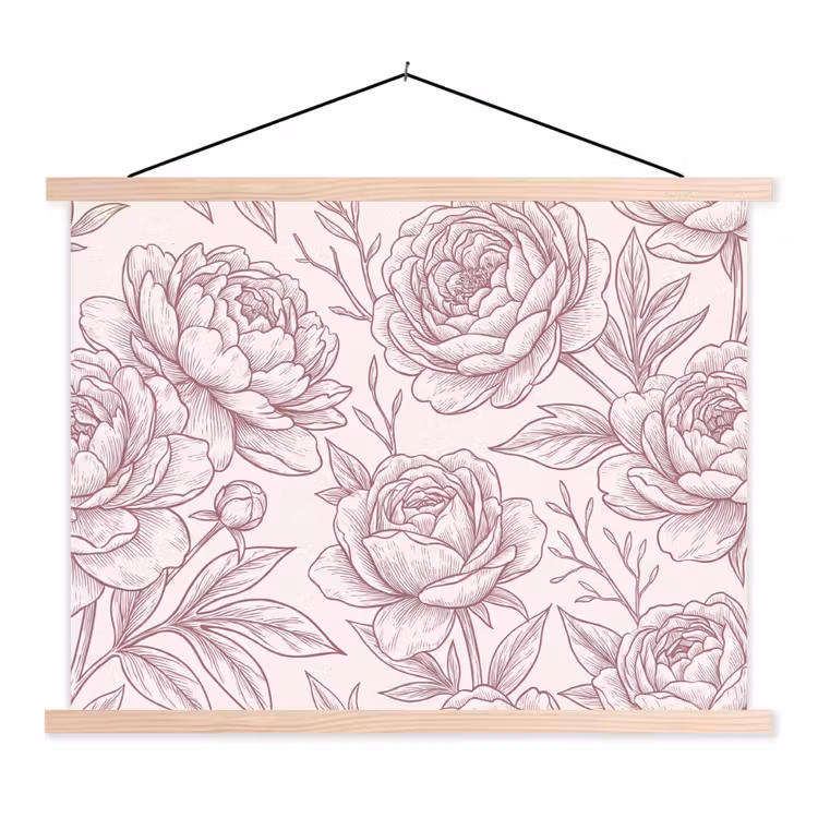 Stoffbild - Blumen – Strichzeichnung – Rosa — 1
