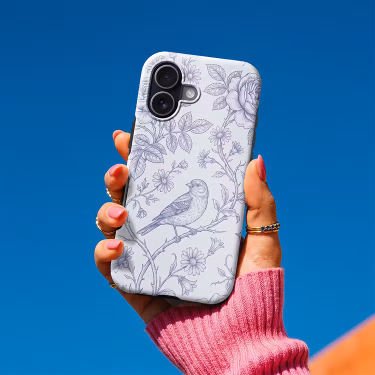 Handyhülle Toughcase - Blumen – Vogel – Zeichnung — 2