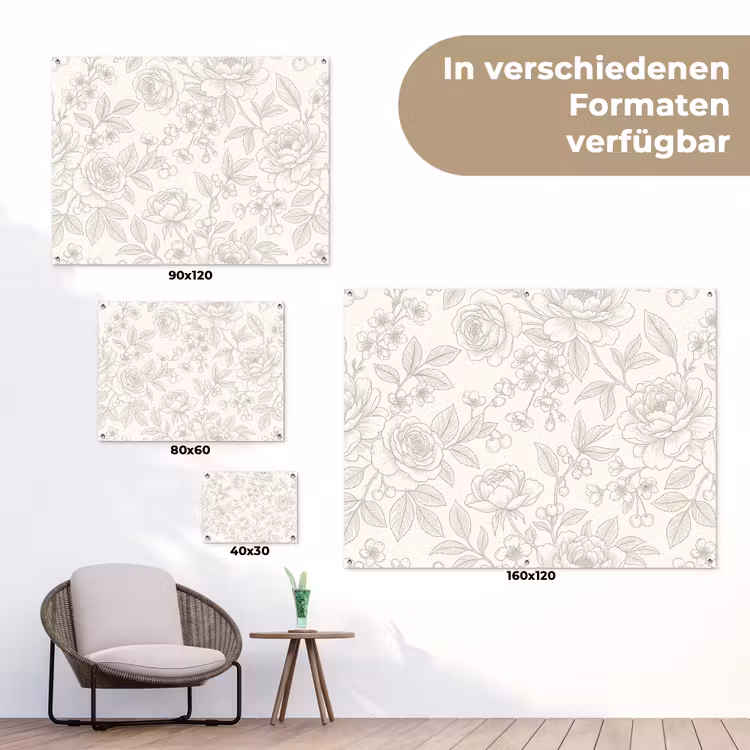 Gartenposter - Blumen – Strichzeichnung – Beige — 6