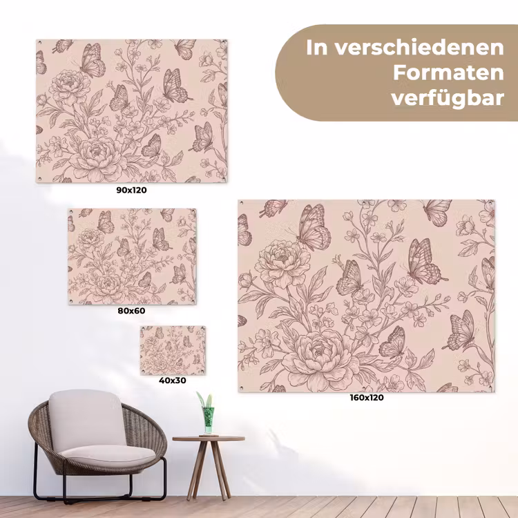 Gartenposter - Schmetterling – Blumen – Muster — 6