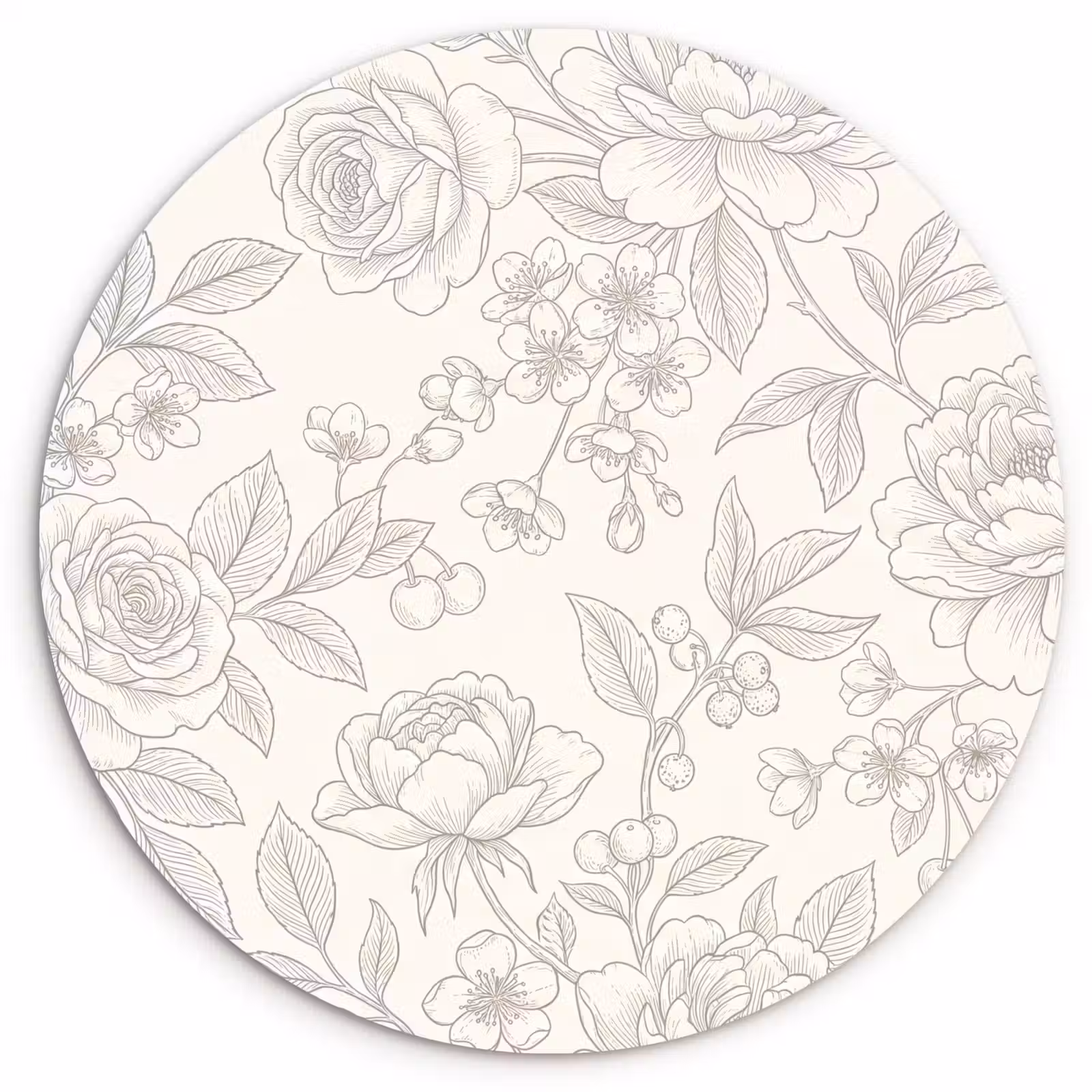 Glasbild Rund - Blumen – Strichzeichnung – Beige — 1