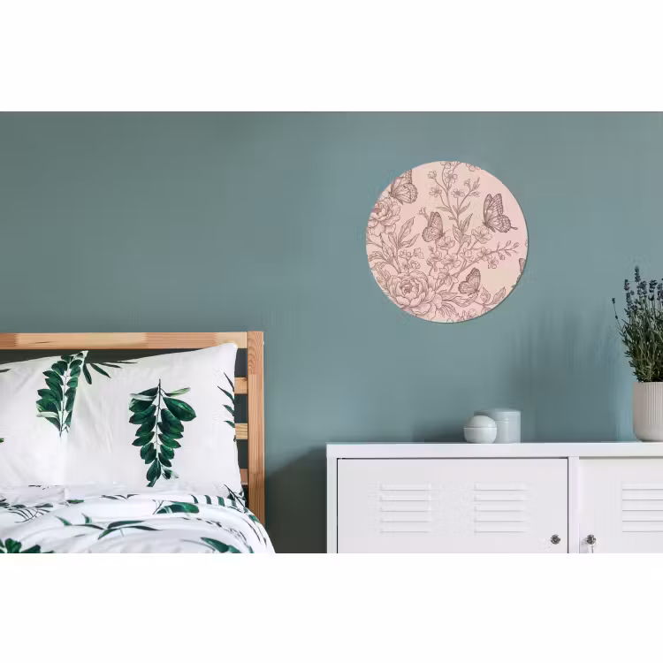 Alu-Dibond-Bild Rund - Schmetterling – Blumen – Muster — 5