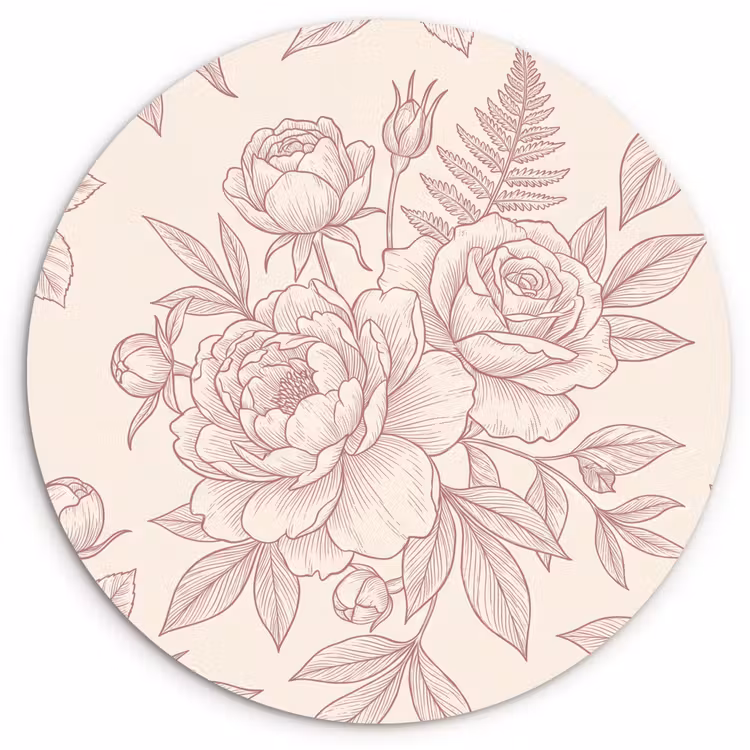 Glasbild Rund - Blumen – Strichzeichnung – Botanisch — 1