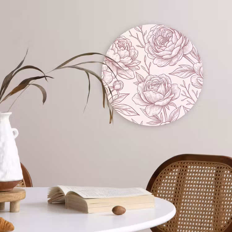 Glasbild Rund - Blumen – Strichzeichnung – Rosa — 4