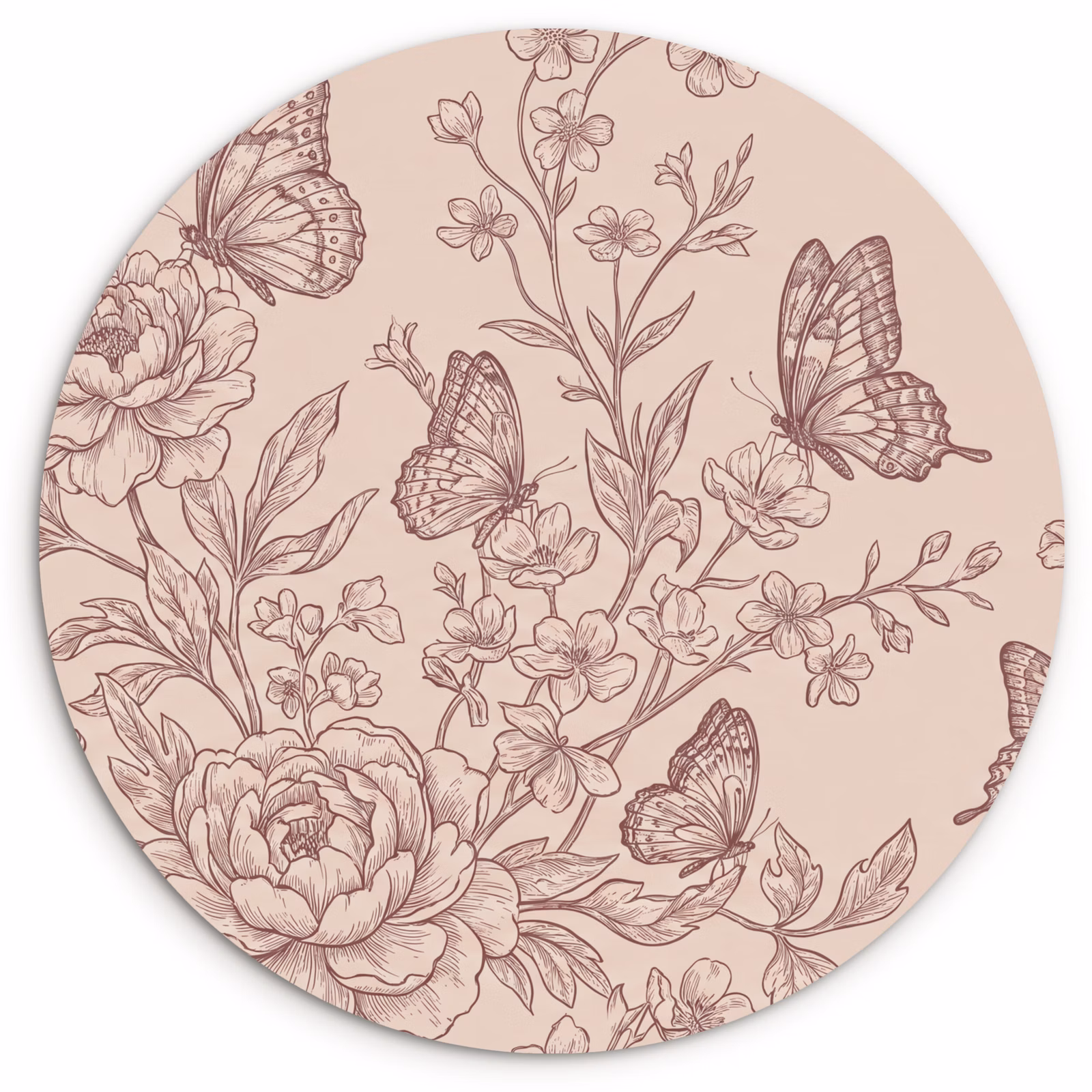 Glasbild Rund - Schmetterling – Blumen – Muster — 1
