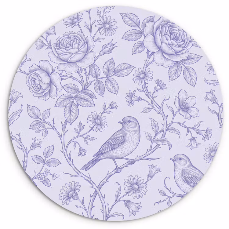 Glasbild Rund - Blumen – Vogel – Zeichnung — 1