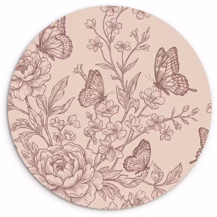 Glasbild Rund - Schmetterling – Blumen – Muster — 1