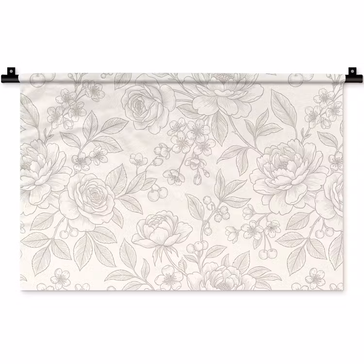 Wandteppich - Blumen – Strichzeichnung – Beige — 1