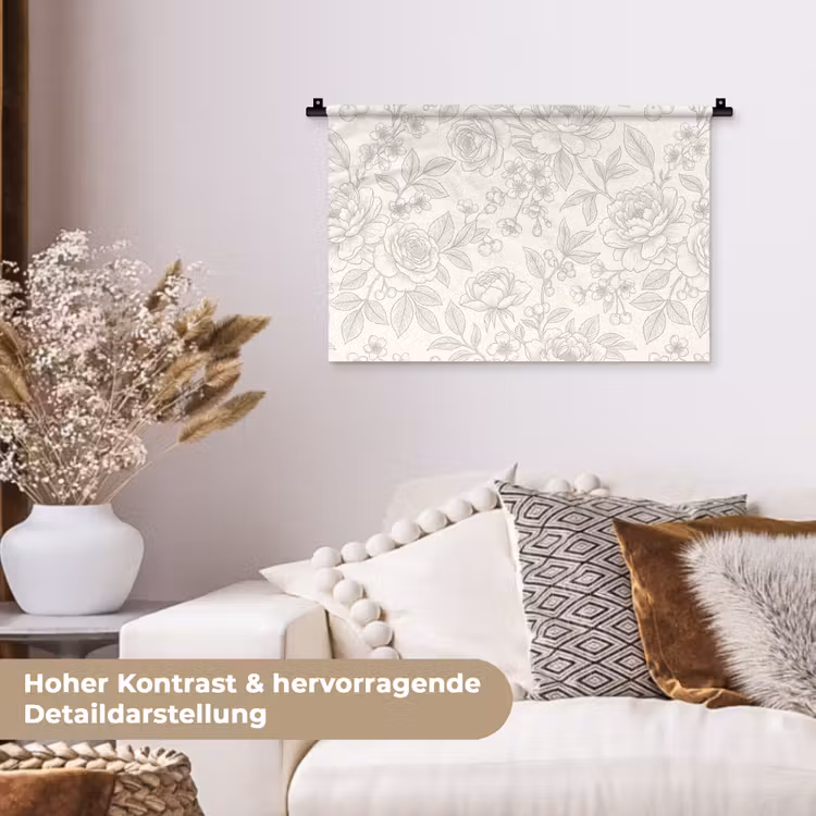 Wandteppich - Blumen – Strichzeichnung – Beige — 6