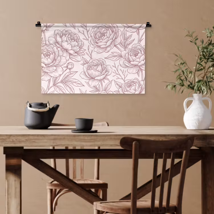 Wandteppich - Blumen – Strichzeichnung – Rosa — 3