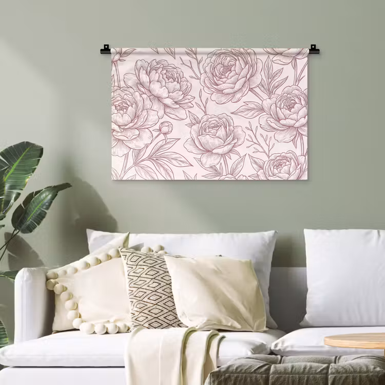 Wandteppich - Blumen – Strichzeichnung – Rosa — 4