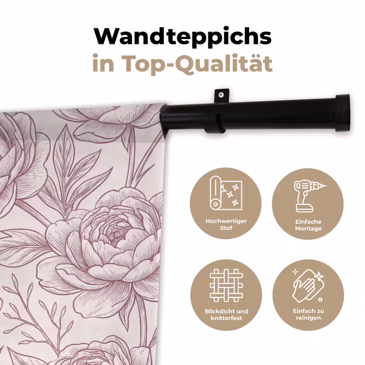 Wandteppich - Blumen – Strichzeichnung – Rosa — 7
