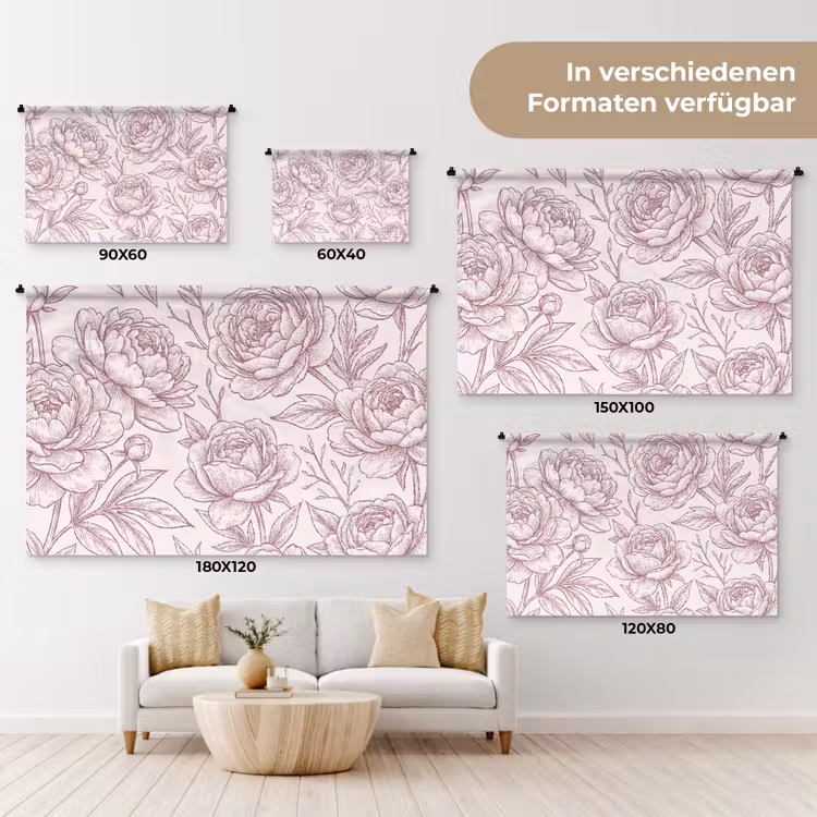 Wandteppich - Blumen – Strichzeichnung – Rosa — 8