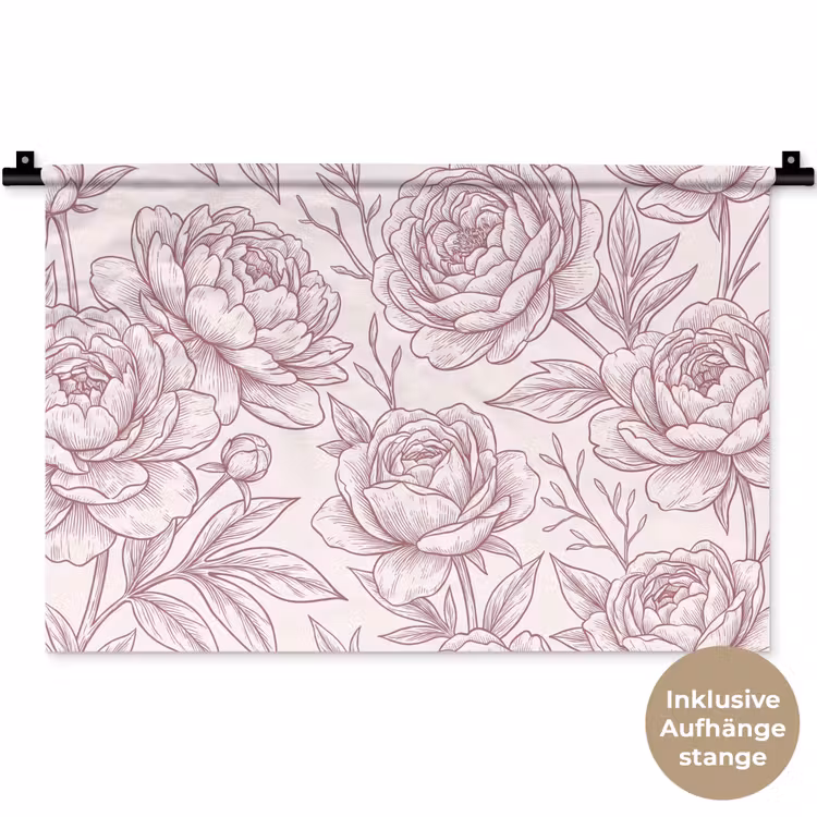 Wandteppich - Blumen – Strichzeichnung – Rosa — 9