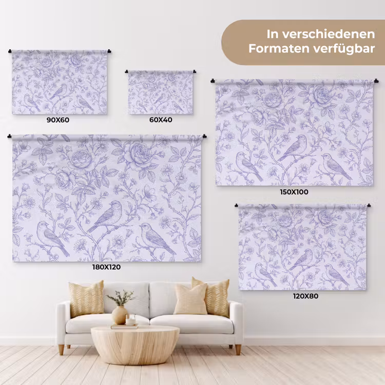 Wandteppich - Blumen – Vogel – Zeichnung — 8
