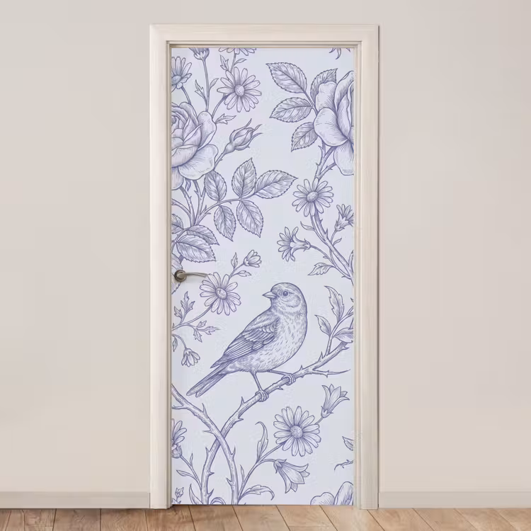 Türtapete - Blumen – Vogel – Zeichnung — 1