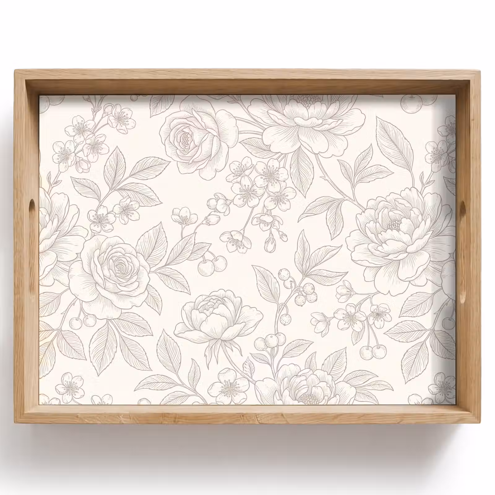Tablett - Blumen – Strichzeichnung – Beige — 1