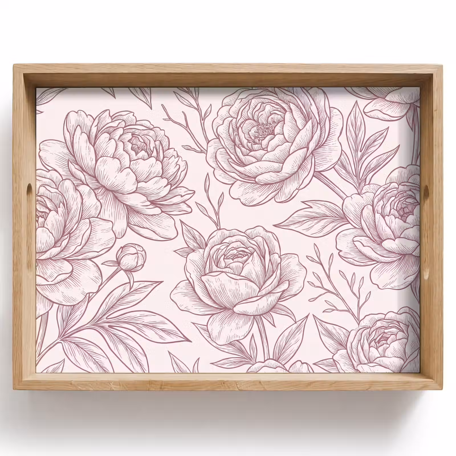 Tablett - Blumen – Strichzeichnung – Rosa — 1