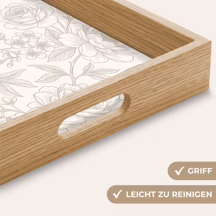 Tablett - Blumen – Strichzeichnung – Beige — 5