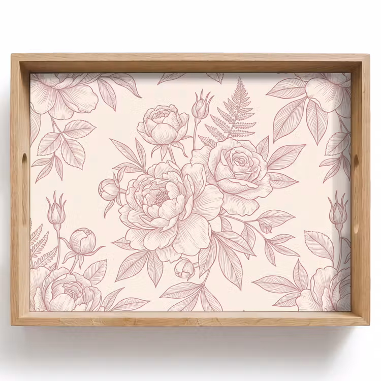 Tablett - Blumen – Strichzeichnung – Botanisch — 1