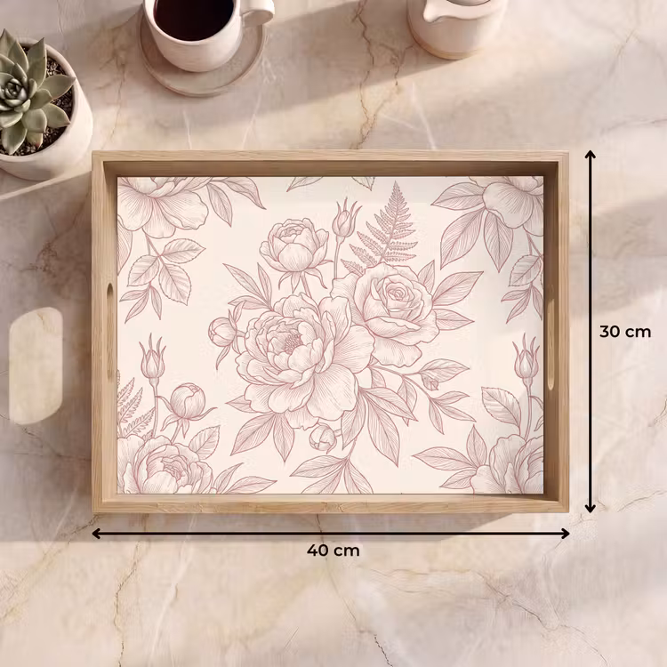 Tablett - Blumen – Strichzeichnung – Botanisch — 9