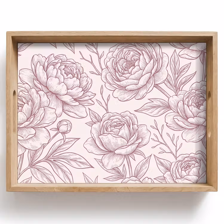 Tablett - Blumen – Strichzeichnung – Rosa — 1