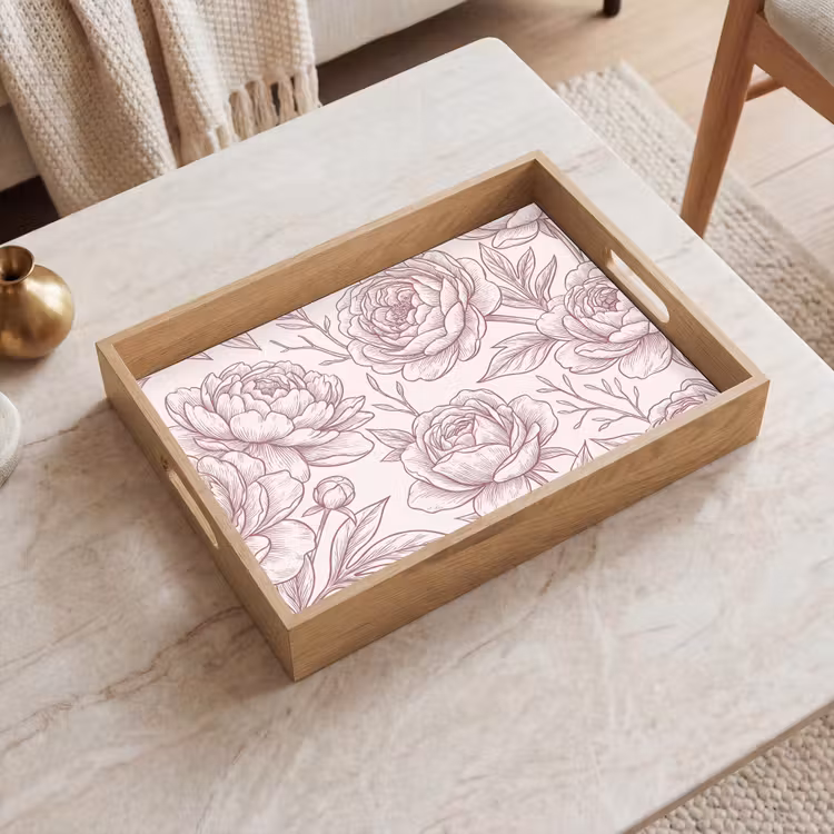 Tablett - Blumen – Strichzeichnung – Rosa — 2