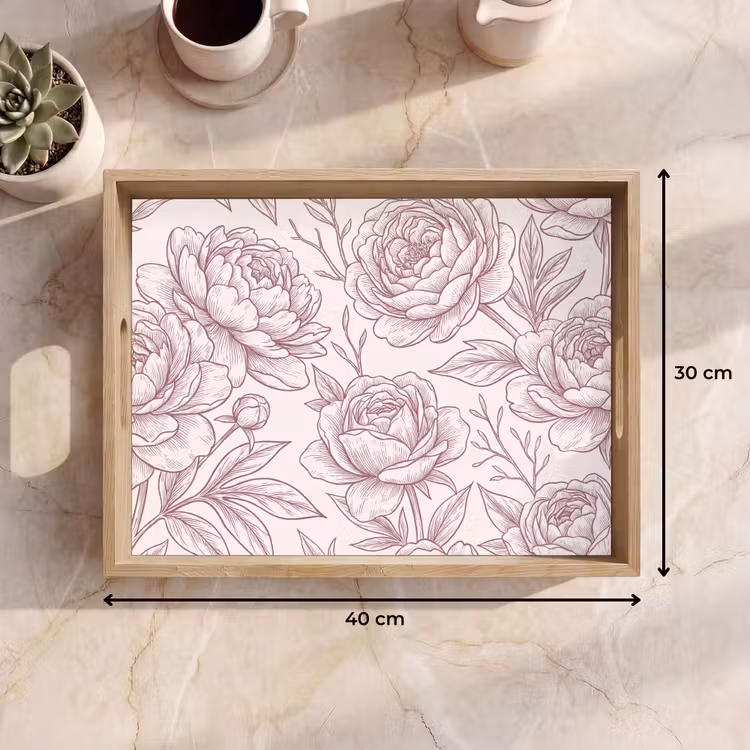 Tablett - Blumen – Strichzeichnung – Rosa — 9