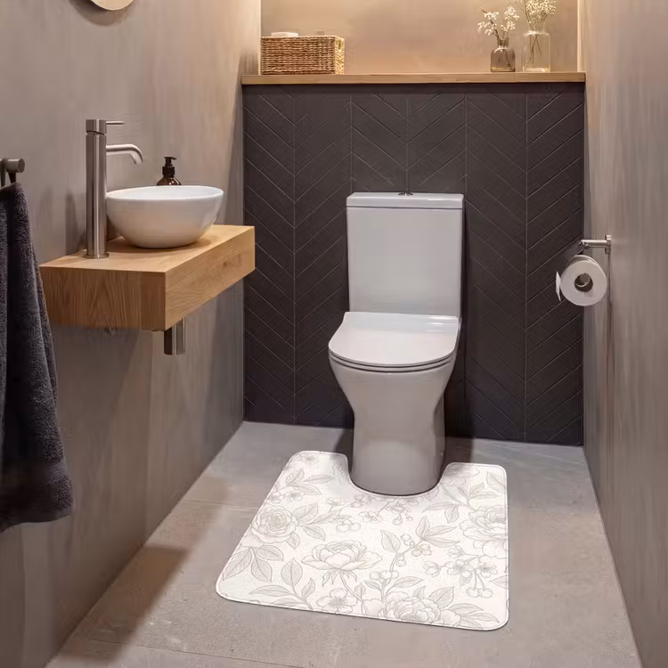 WC Vorleger - Blumen – Strichzeichnung – Beige — 2