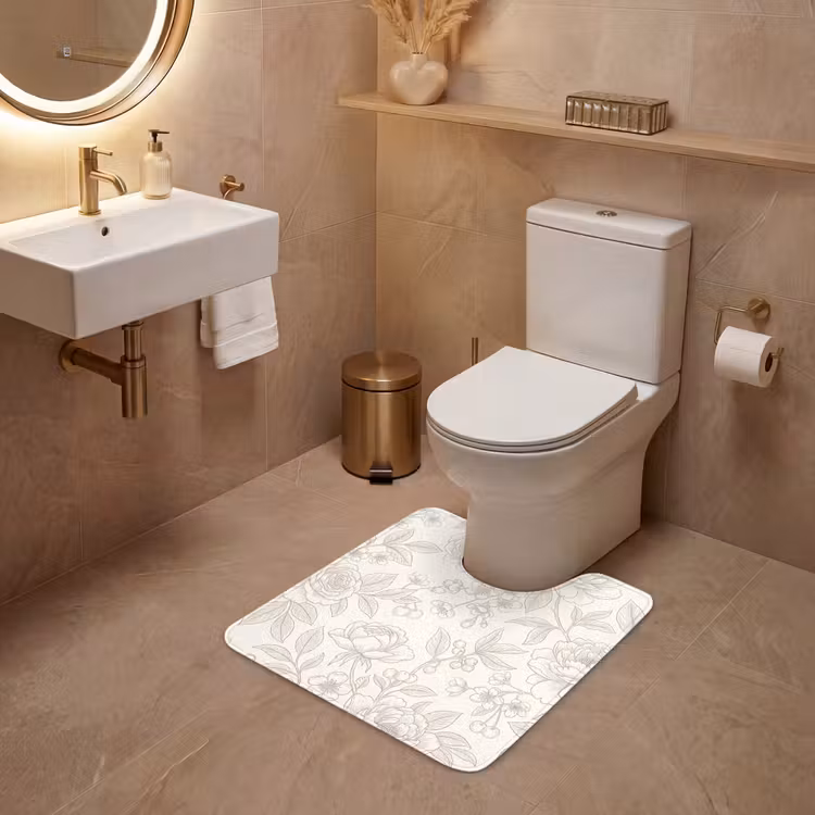 WC Vorleger - Blumen – Strichzeichnung – Beige — 4