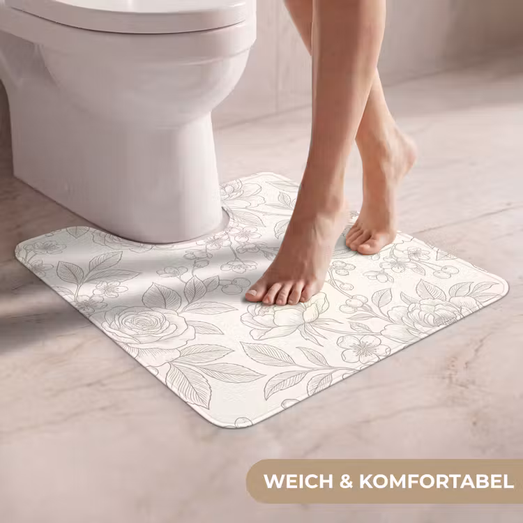 WC Vorleger - Blumen – Strichzeichnung – Beige — 5