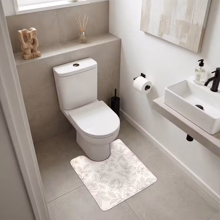 WC Vorleger - Blumen – Strichzeichnung – Beige — 6