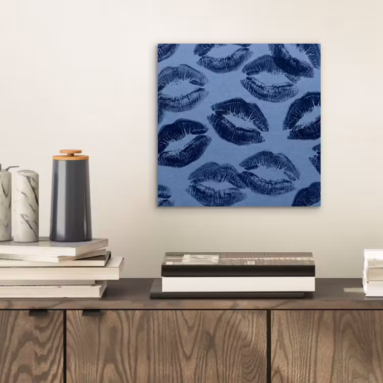 Alu-Dibond-Bild - Lippen – Muster – Blau — 2