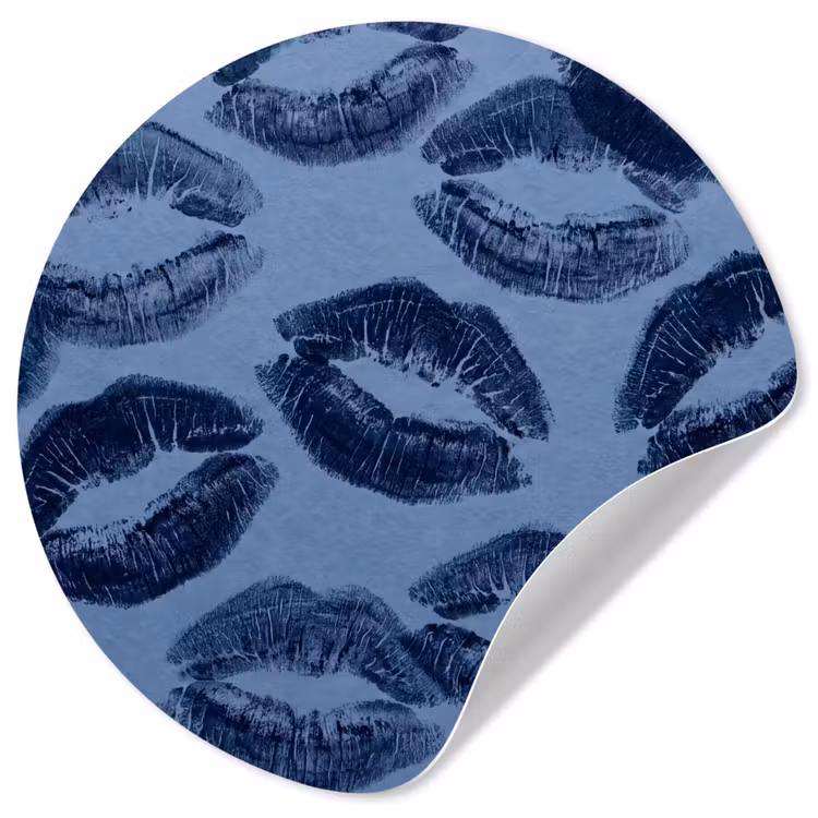 Runde Tapete - Lippen – Muster – Blau — 1