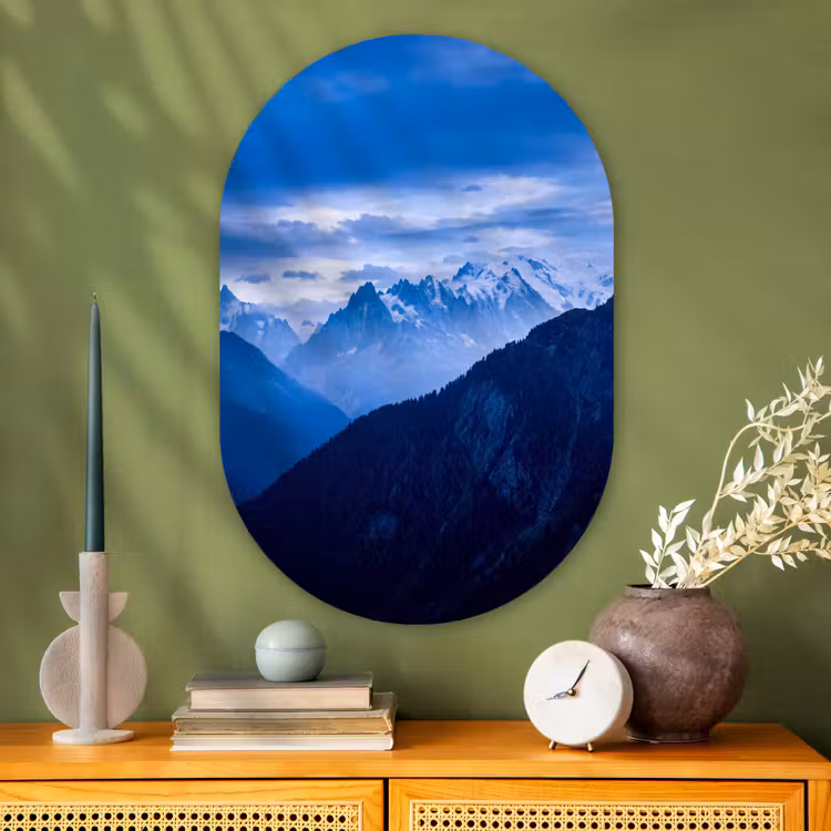 Glasbild Oval - Berge – Schnee – Blau — 2