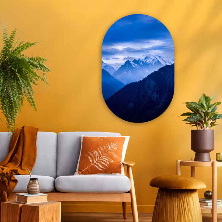 Glasbild Oval - Berge – Schnee – Blau — 3