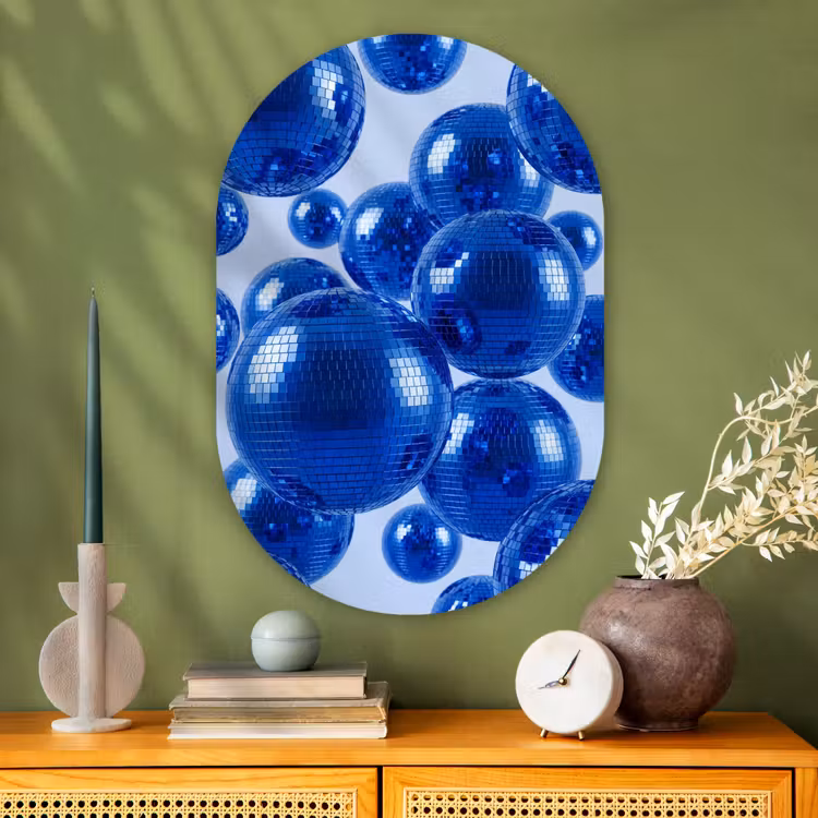 Glasbild Oval - Blaue Discokugel — 2