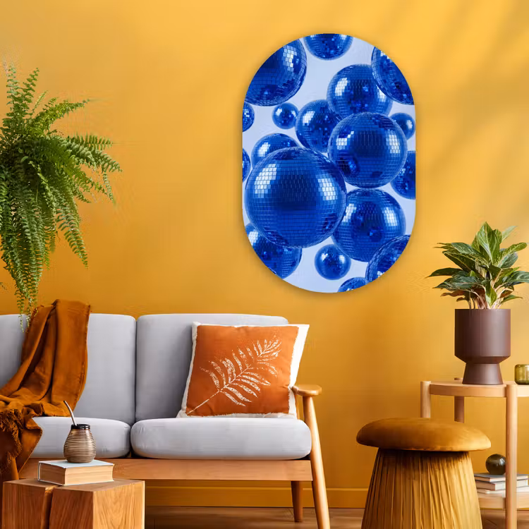 Glasbild Oval - Blaue Discokugel — 3